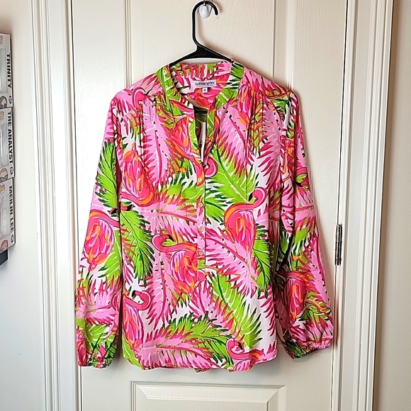 Buckhead Betties Flamingo Med Womans Blouse - Picture 1 of 9